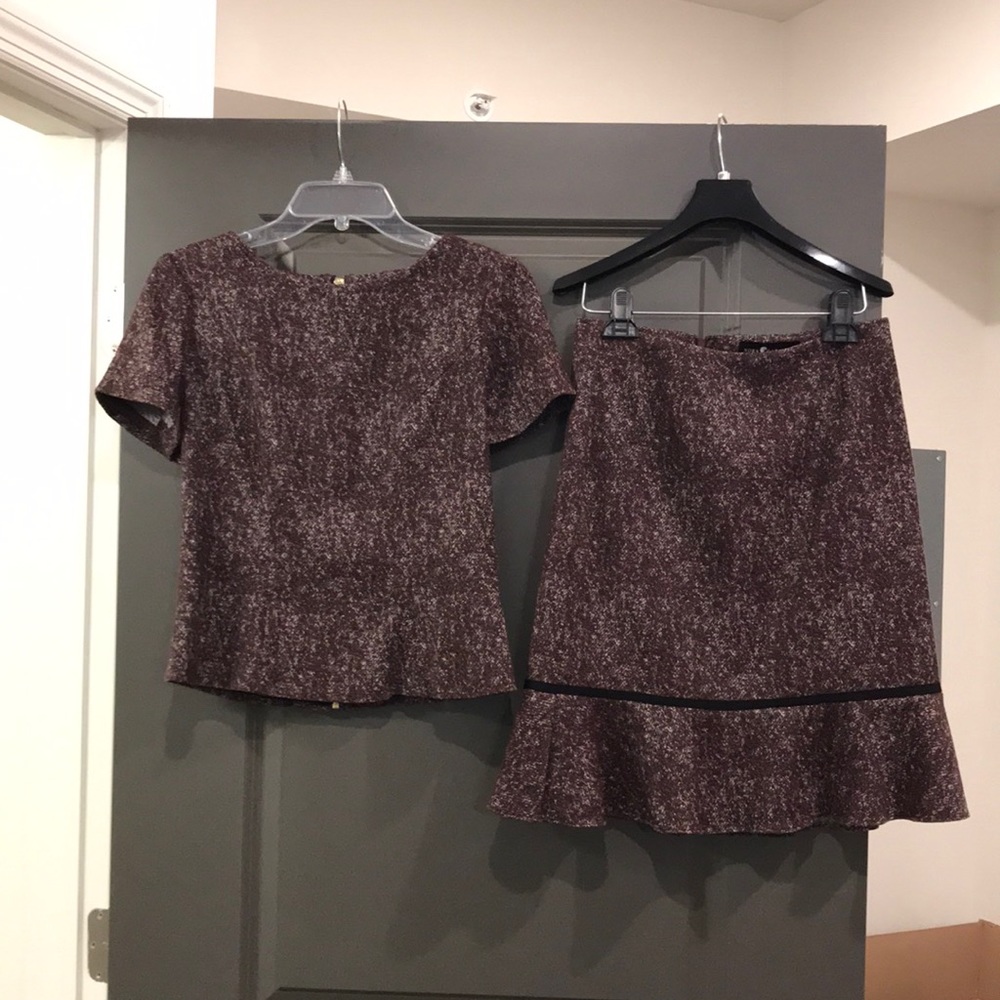 Nora Gardner Burgundy Tweed Skirt Suit